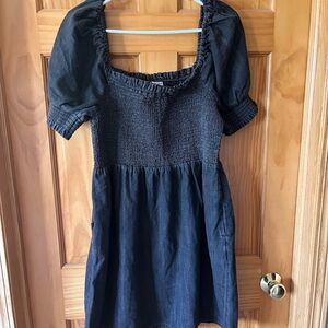 Black Denim Puff Sleeve Dress